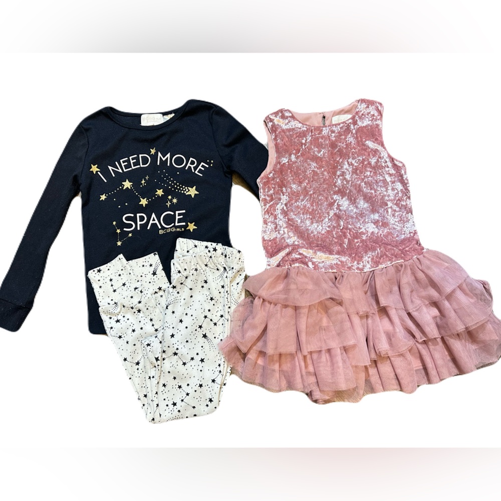 BCBGirls Bundle Star pajamas Pink Tulle Dress Velvet XS 5 6